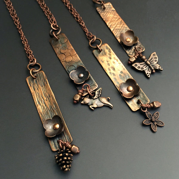 Copper Flower Bar with "When Pigs Fly" Charm
