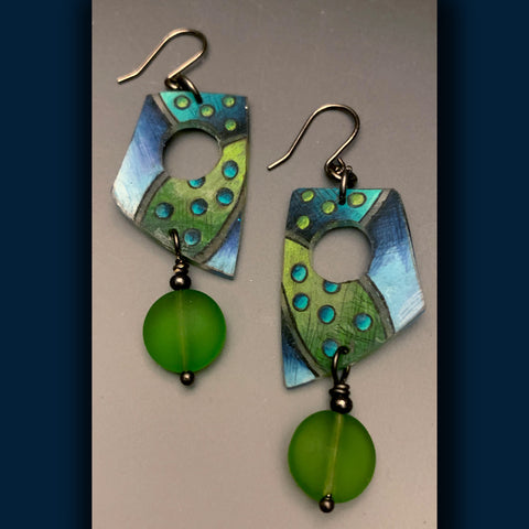 Angled and Pops of Greens Shrink Art Earrings