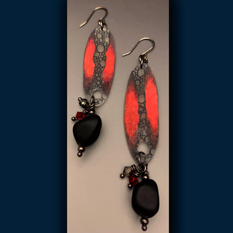 Bubble Through the Red Divide Shrink Art Earrings