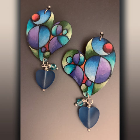 Colorful Heart Shrink Art Earrings