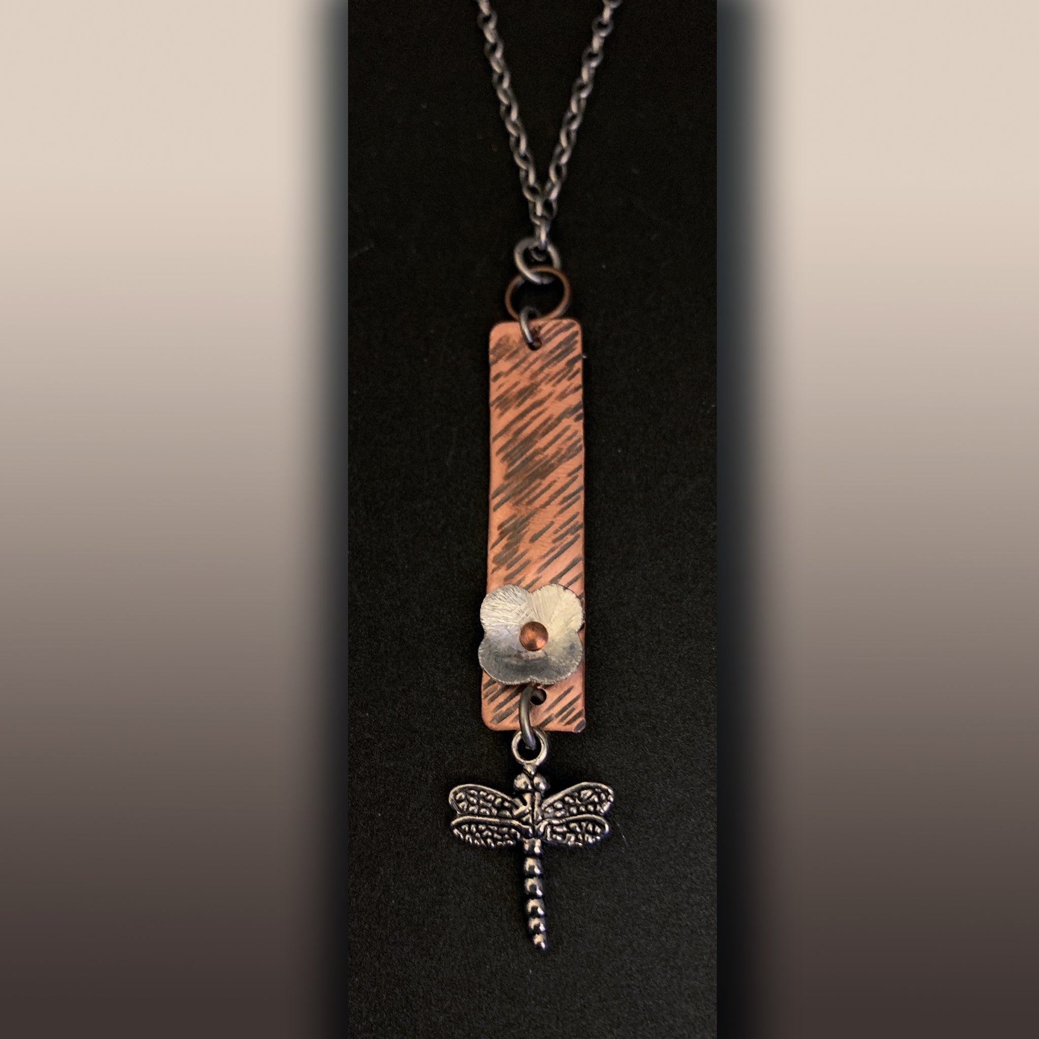 Dragonfly Silvertone and Copper Flower Bar