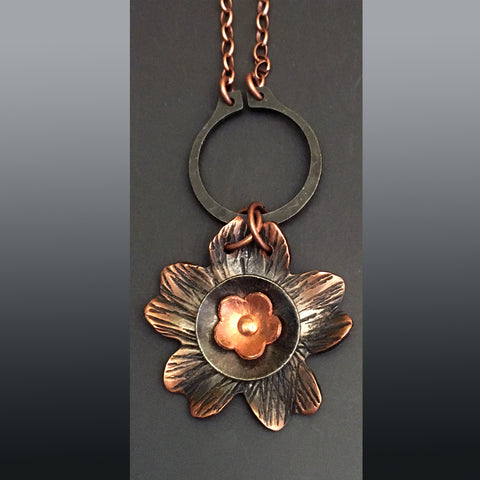 Flower Power Pendant with "Copper Flower and Gun Metal " Mixed Metals