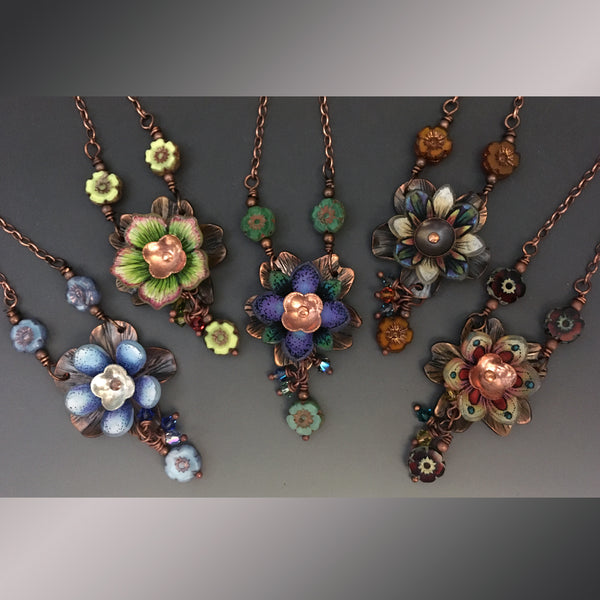 Flower Power Pendant with "Violet Swirling Burst"  Shrink Art Bloom