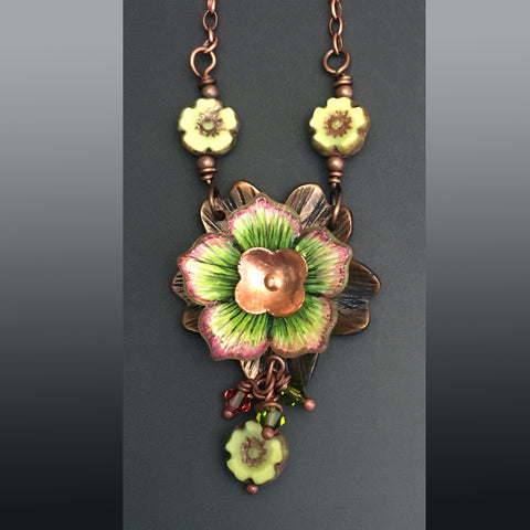 Flower Power Pendant with "Lime Flower with Pink Halo"  Shrink Art Bloom