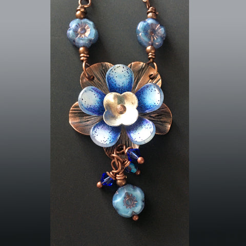 Flower Power Pendant with "Shades of Blue" Shrink Art Bloom