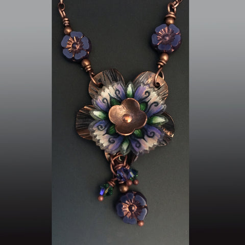 Flower Power Pendant with "Violet Swirling Burst"  Shrink Art Bloom