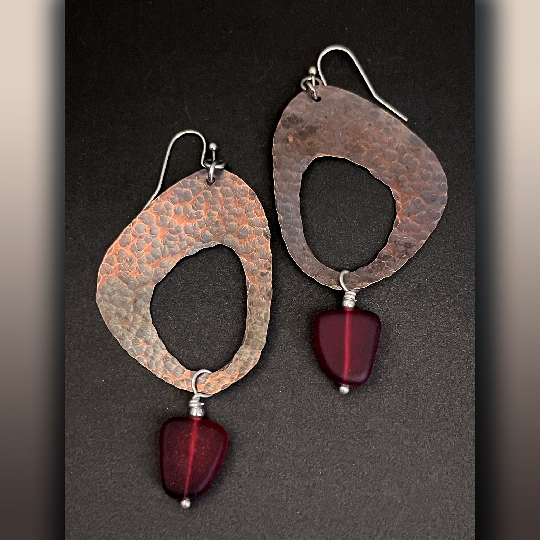 Oval in Red Metal Earrings Copper