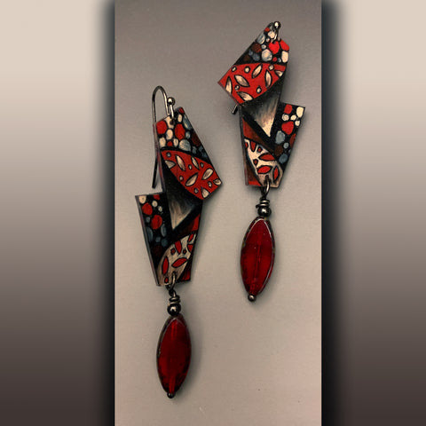 Scarlet Leaves Dancing on the Surface Shrink Art Earrings
