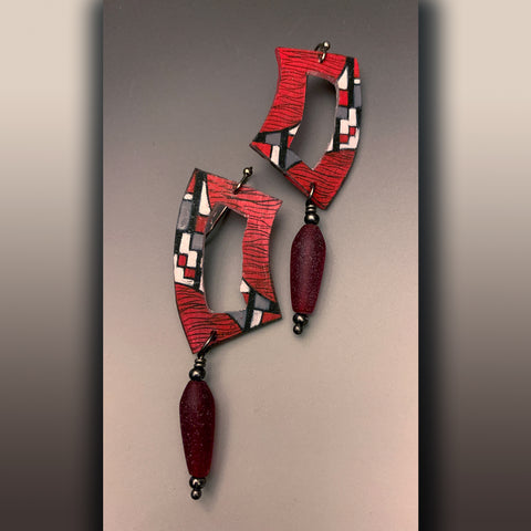 Squared & Angels of Crimson  Shrink Art Earrings