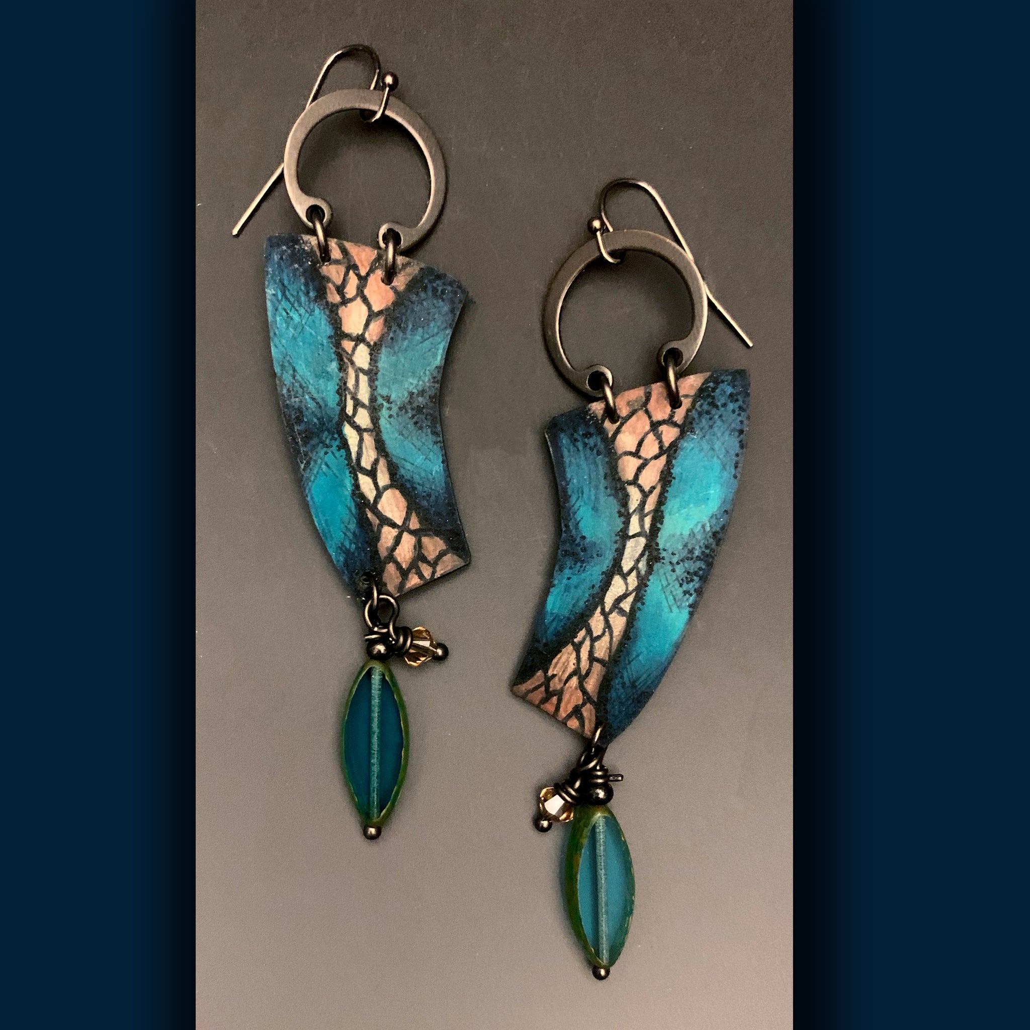 Walking Path Among the Aqua Grounds Shrink Art Earrings