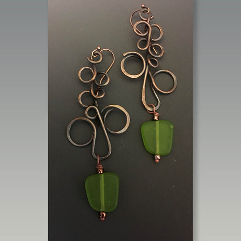 Copper Wire with Sea Glass Earrings