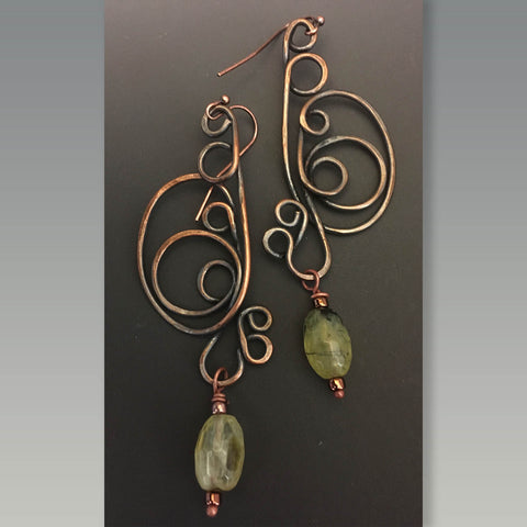 Copper Wire with Prenite Earrings