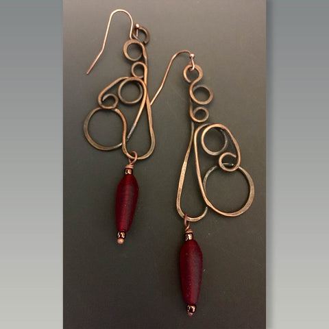 Copper Wire with Sea Glass Earrings
