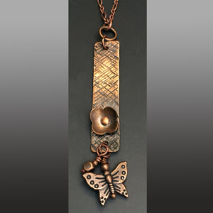 Copper Flower Bar with Butterfly Charm